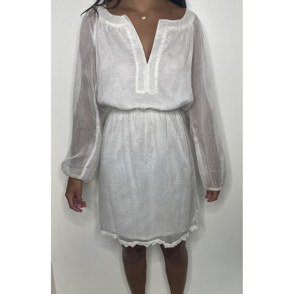 Chelsea&Violet Boho Dress , Ivory/Gold Bead, Lined, Long Sheer Sleeves, Size S - Picture 1 of 16